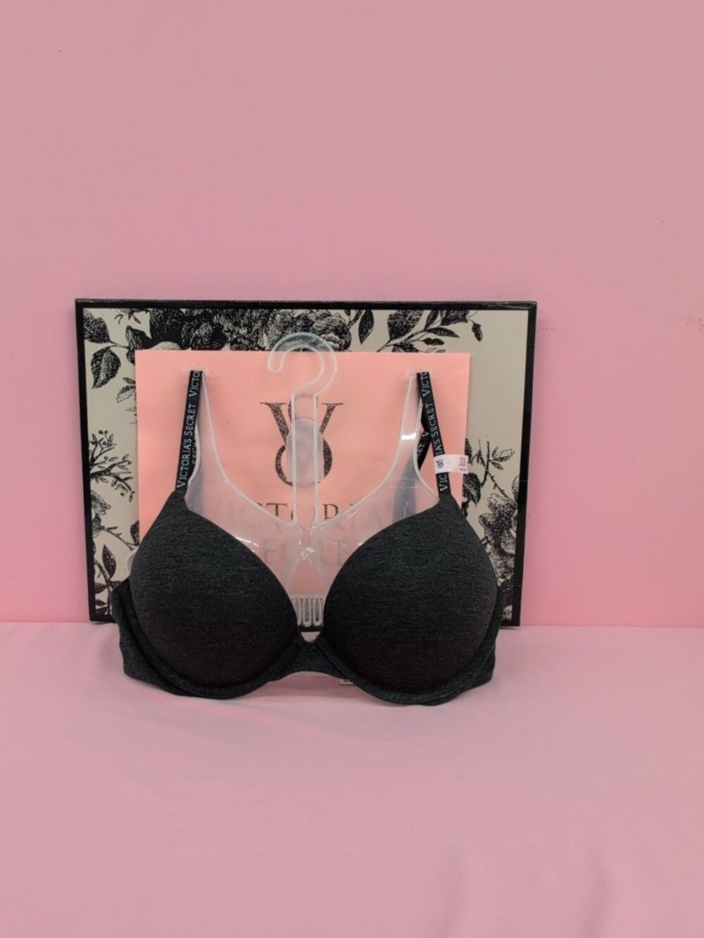 Victoria Secret The T Shirt Bombshell Add 2 Cups Cotton Push Up Bra 32C Charcoal